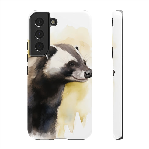 Badger on a Yellow Background - Impact Resistant Phone Case Samsung Galaxy S22 Glossy